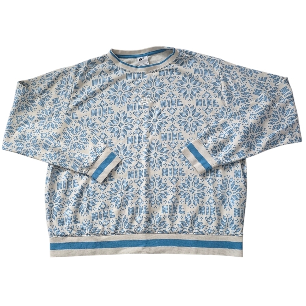 Nike Womens Nordic Snowflake Blue and White Patterned Men's Crewneck Size L